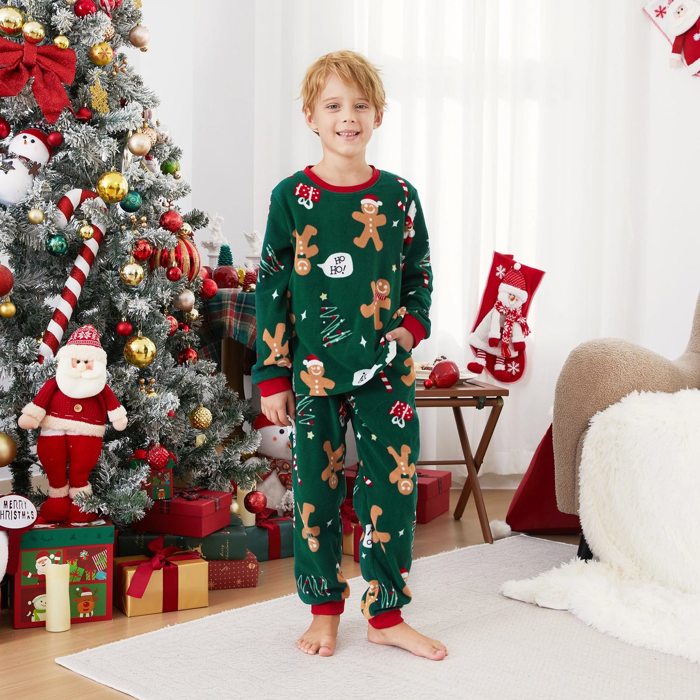 PatPat Christmas Pajamas Family Matching Fleece Gingerbread Man Long Sleeves Pajamas Sets with Pockets