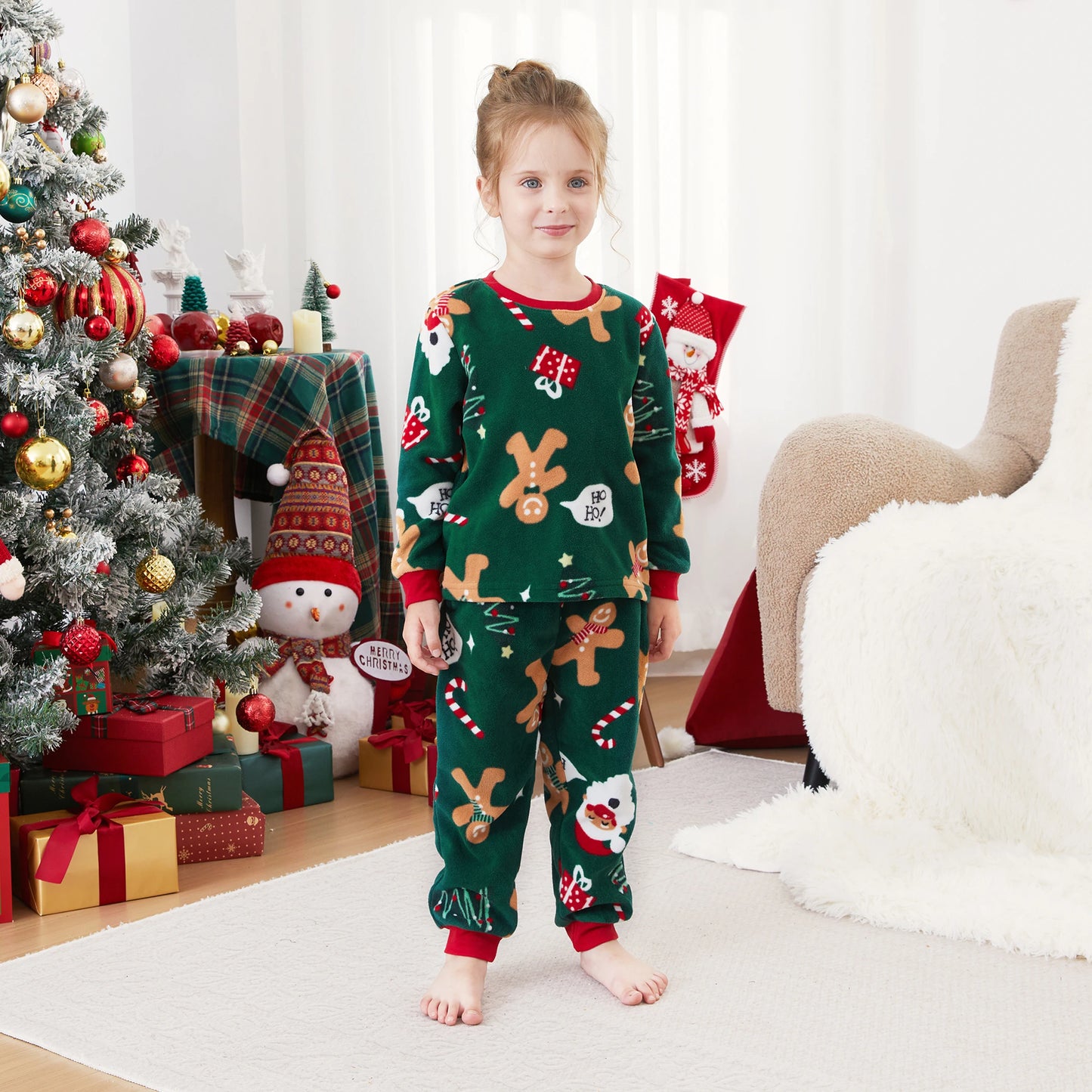 PatPat Christmas Pajamas Family Matching Fleece Gingerbread Man Long Sleeves Pajamas Sets with Pockets