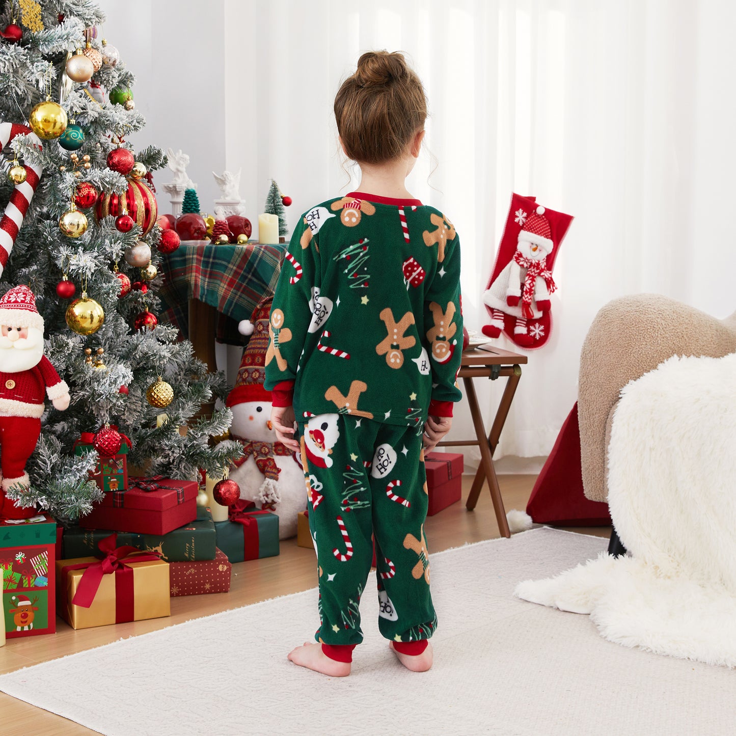 PatPat Christmas Pajamas Family Matching Fleece Gingerbread Man Long Sleeves Pajamas Sets with Pockets