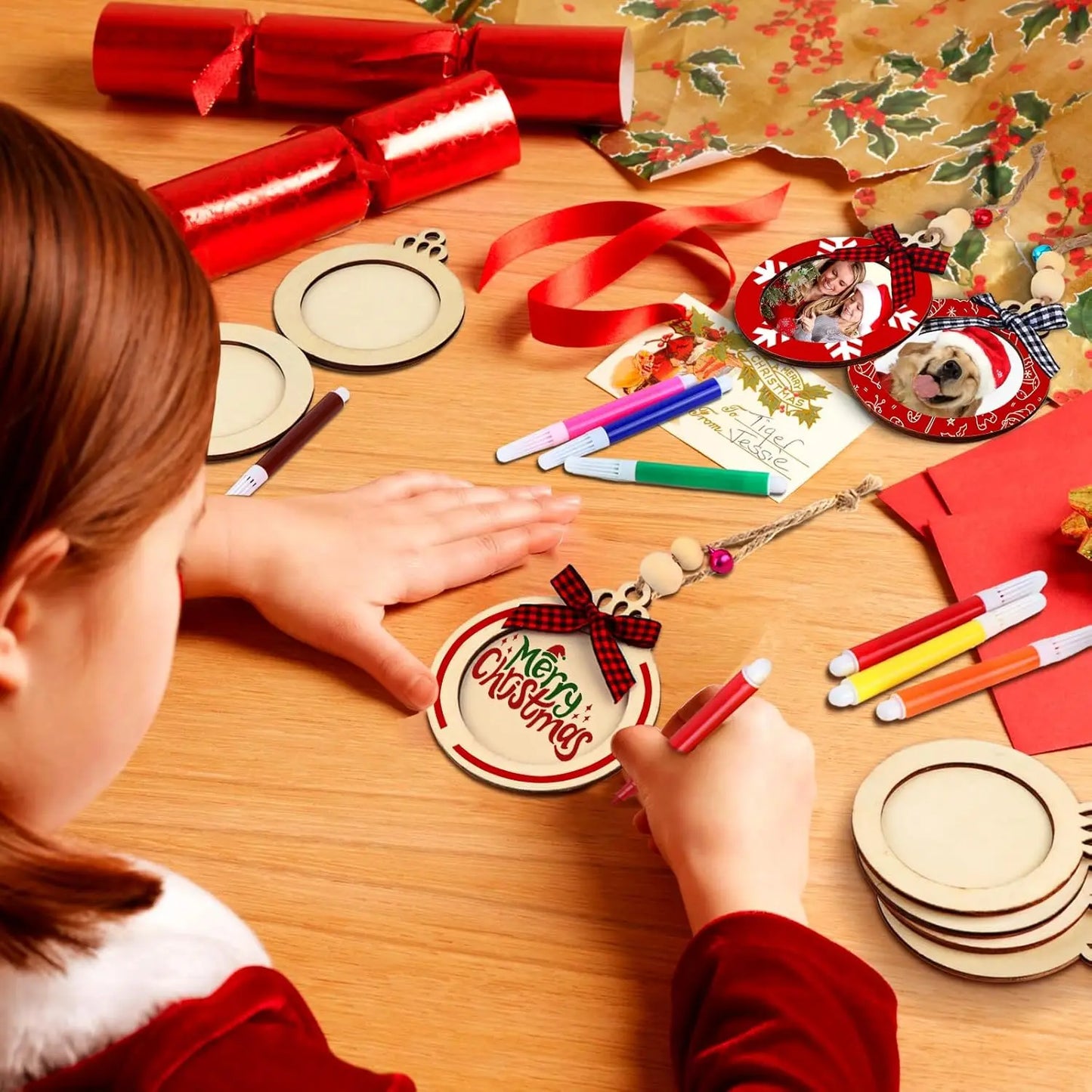 Christmas picture frame decorations, DIY wooden, photo decorations, unfinished personalized hanging Christmas decorations